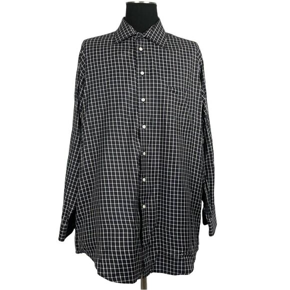 Paul Fredrick Checked Two Ply Cotton Dobby Button Down Shirt - Men’s 18.5 - Picture 1 of 5